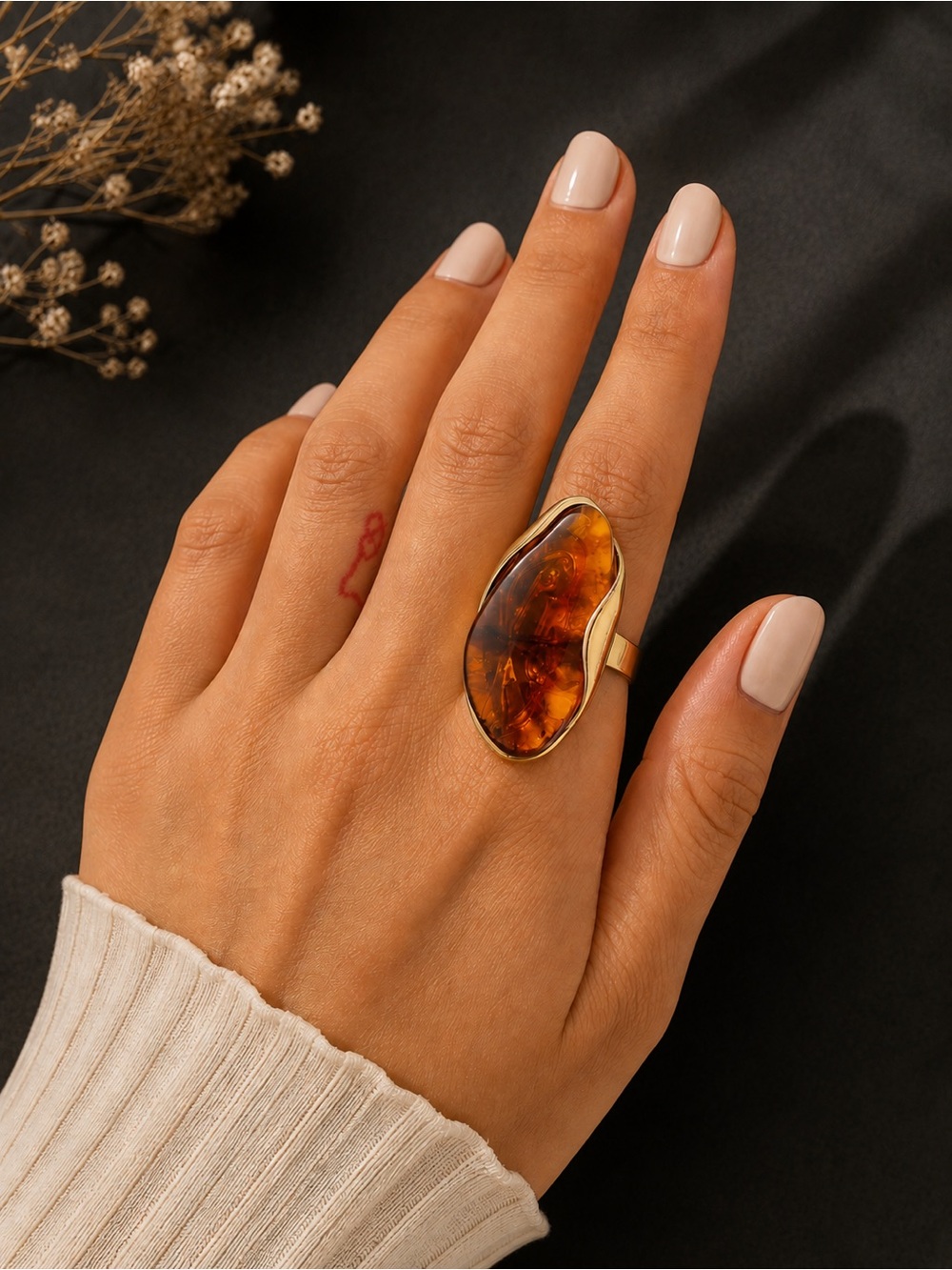 Elegant Brown Stone Gold Tone Statement Ring